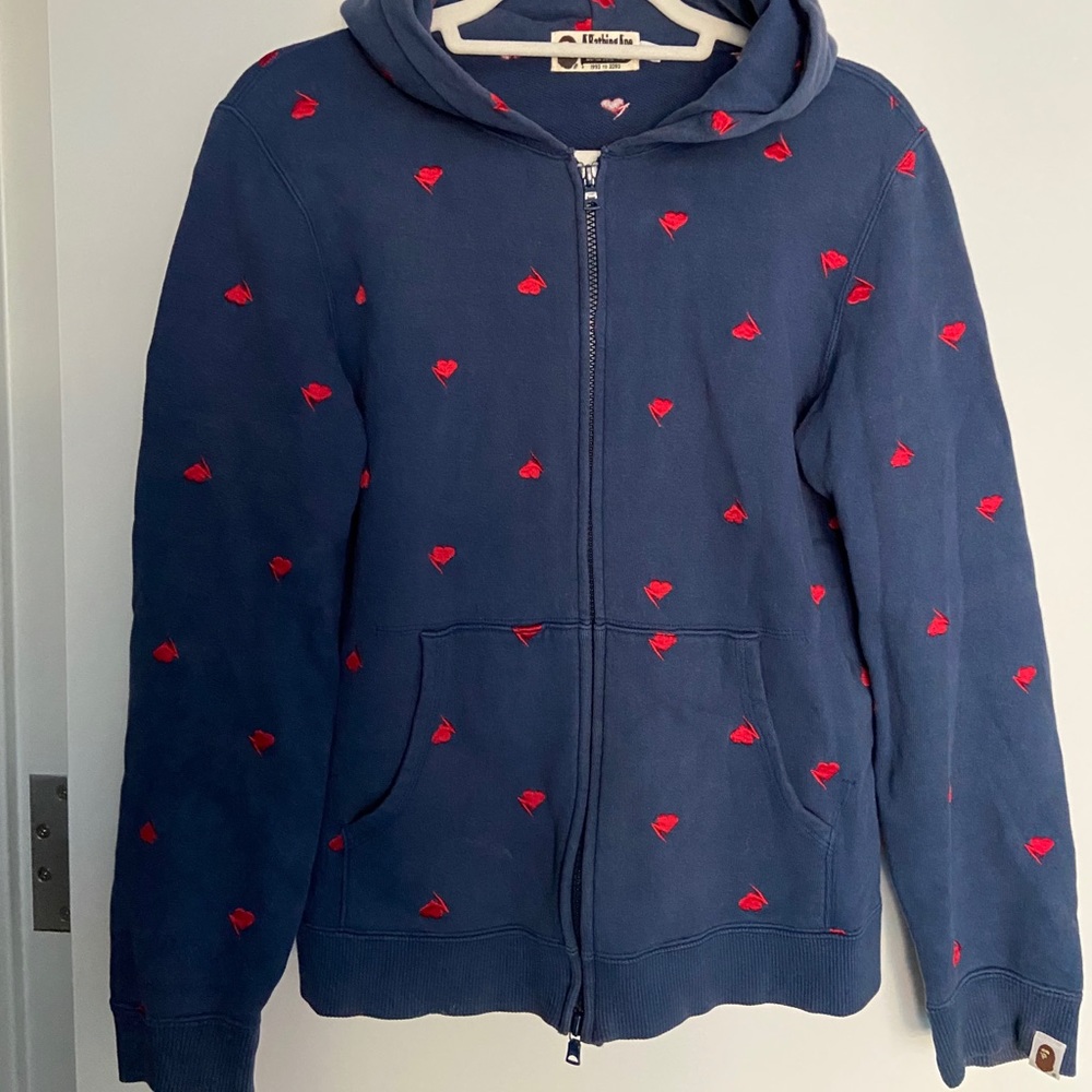 BAPE jacket blue w/ red hearts